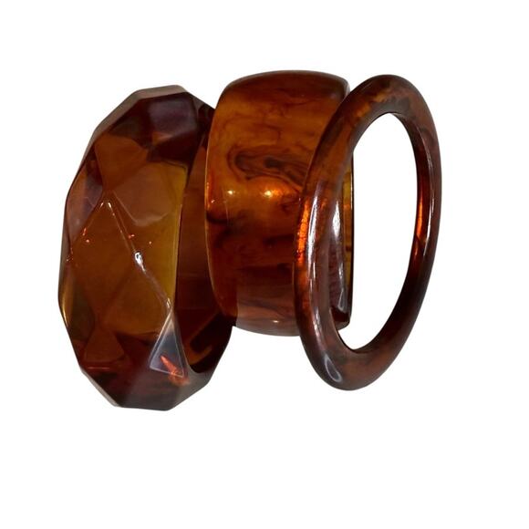 Vintage Lucite Bangles Tortoise Brown - Picture 1 of 6